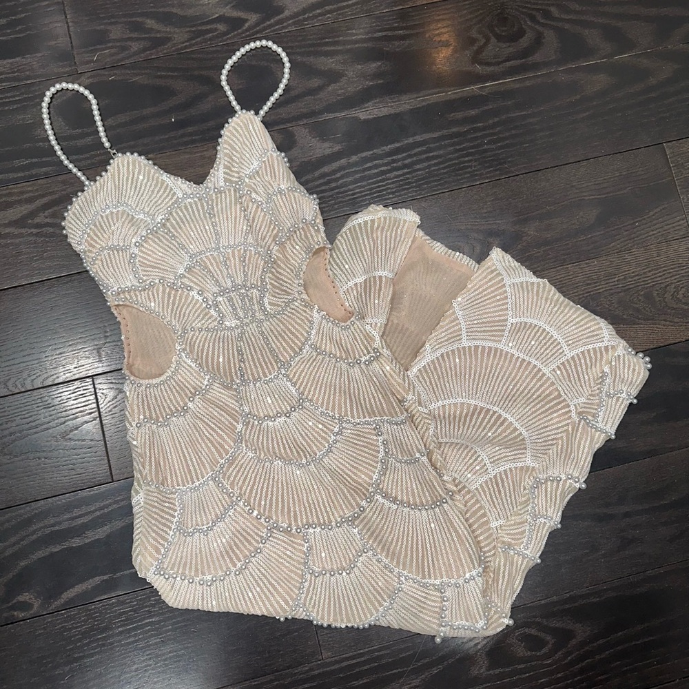 Elegant Cream Beaded Midi Dress